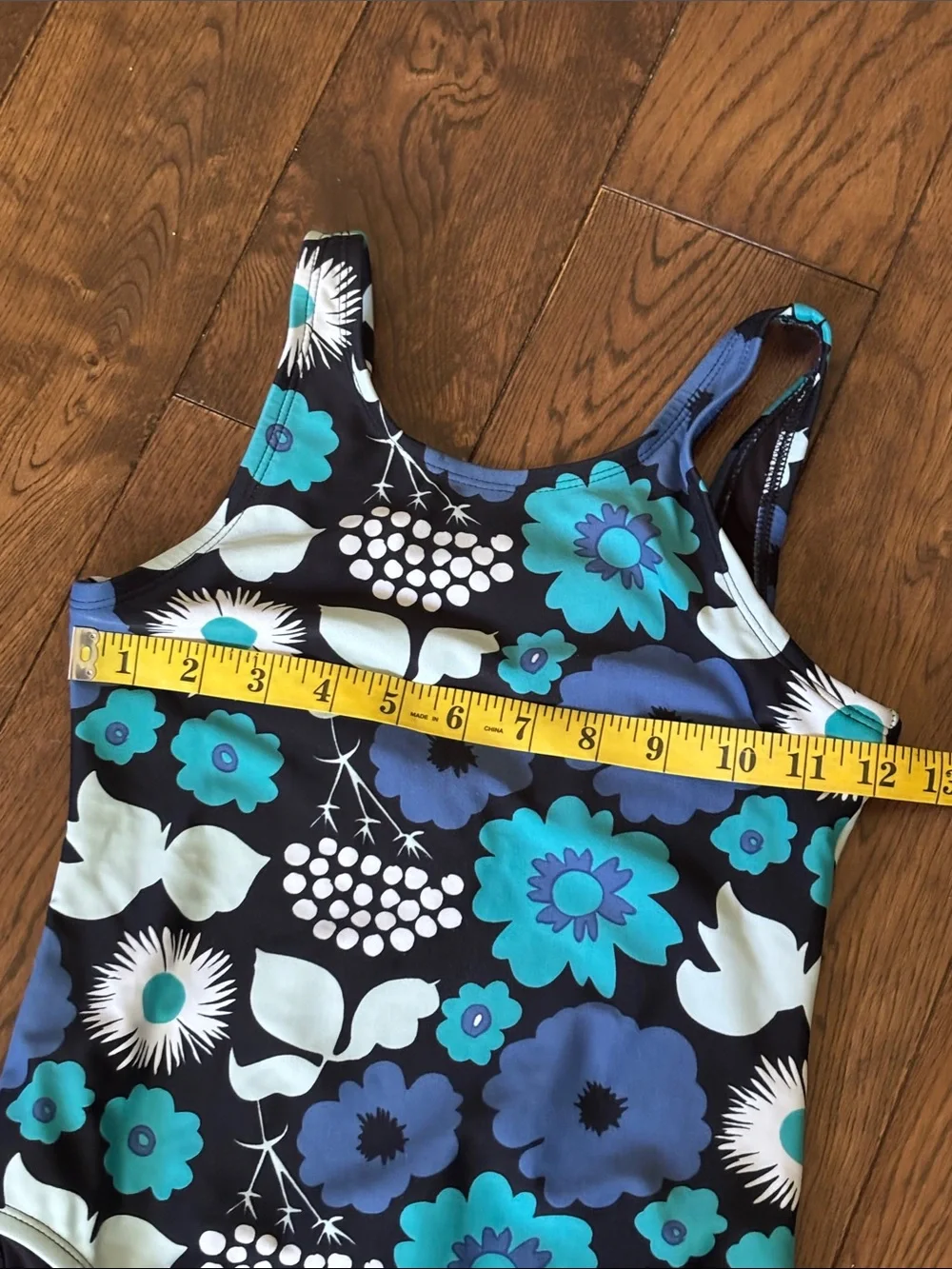 MARIMEKKO Floral One-Piece Swimsuit Black Teal & Navy Size Large bathing suit